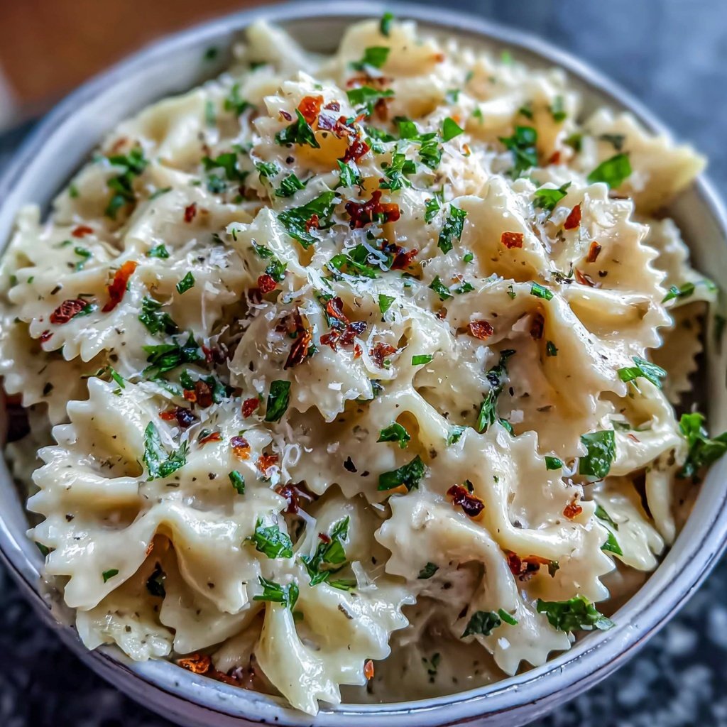 Bow Tie Pasta With Creamy Garlic Parmesan Sauce