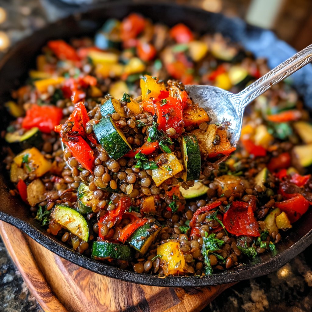 Roasted Veggie Lentil Skillet