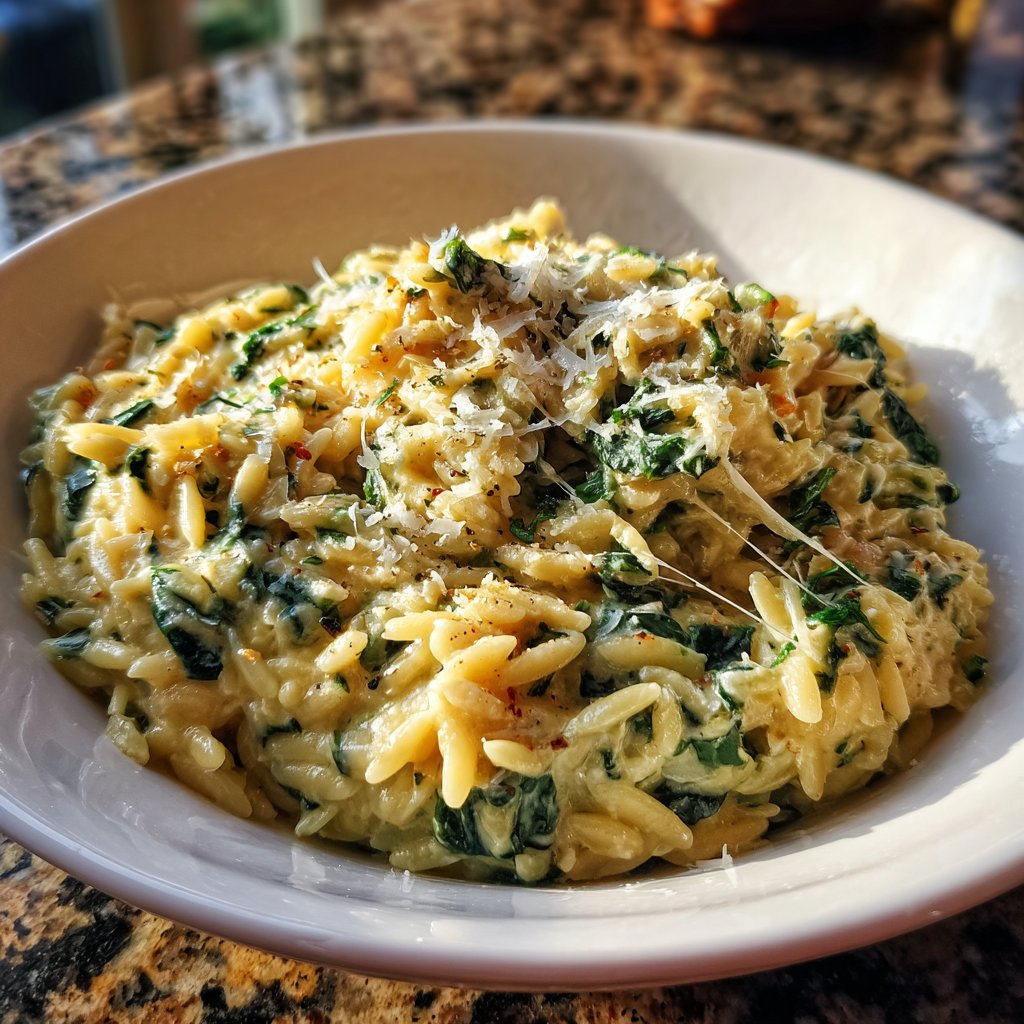 Creamy Spinach Parmesan Orzo