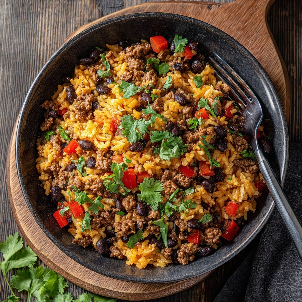 Ground Beef And Black Bean Rice Bowl