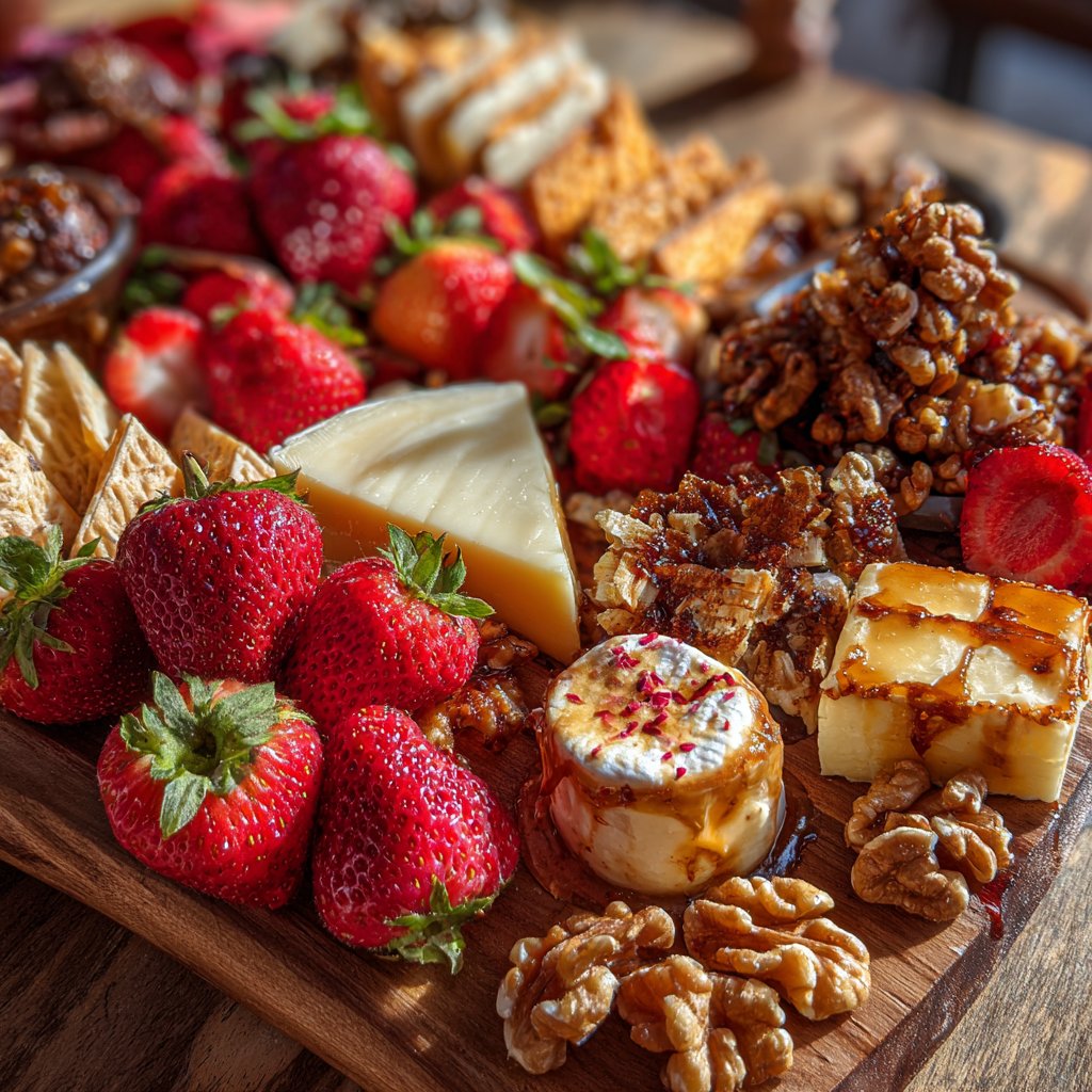 Valentines Charcuterie Board with Cheese and Fruit