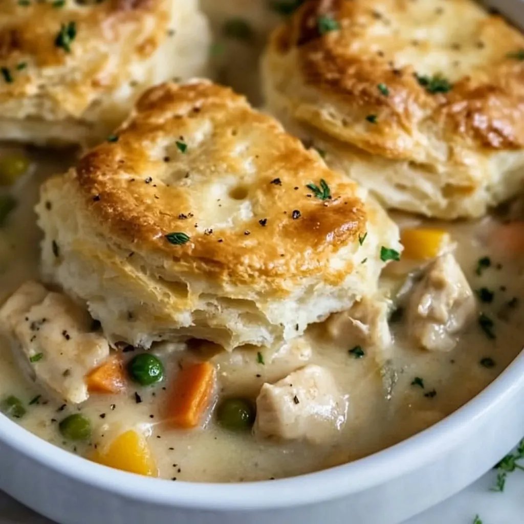 30 Minute Creamy Chicken Pot Pie with Biscuit Topping